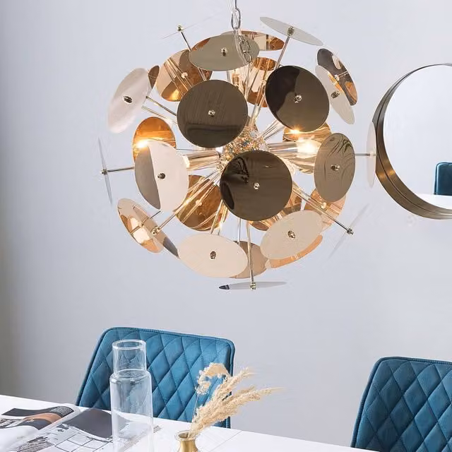 Wyld and Coco Copper Disk 4-Light Industrial Art Deco Suspended Pendant Lamp