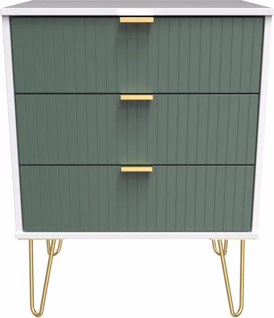 Ready Assembled 2 U Bexley 3 Drawer Chest in Green and Gold