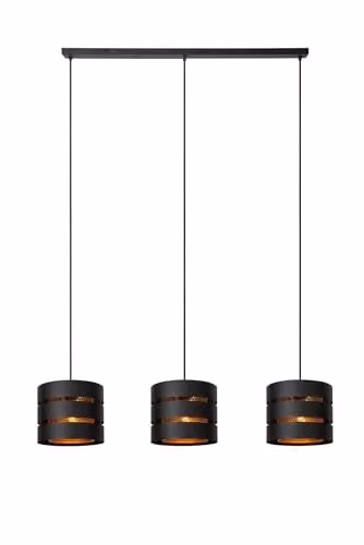 Lucide Rosas Black Metal Pendant Light, Height Adjustable, 3 x E27