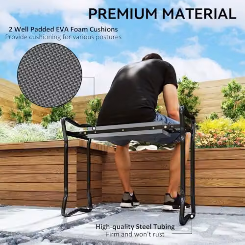 Outsunny 2 in 1 Folding Garden Kneeler and Foam Seat Bench, Grey – 5