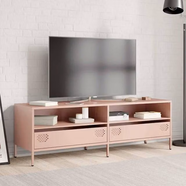 Berkfield Home Pink Industrial TV Cabinet in Matt Cold-rolled Steel, W: 135 cm, D: 39 cm, H: 43.5 cm