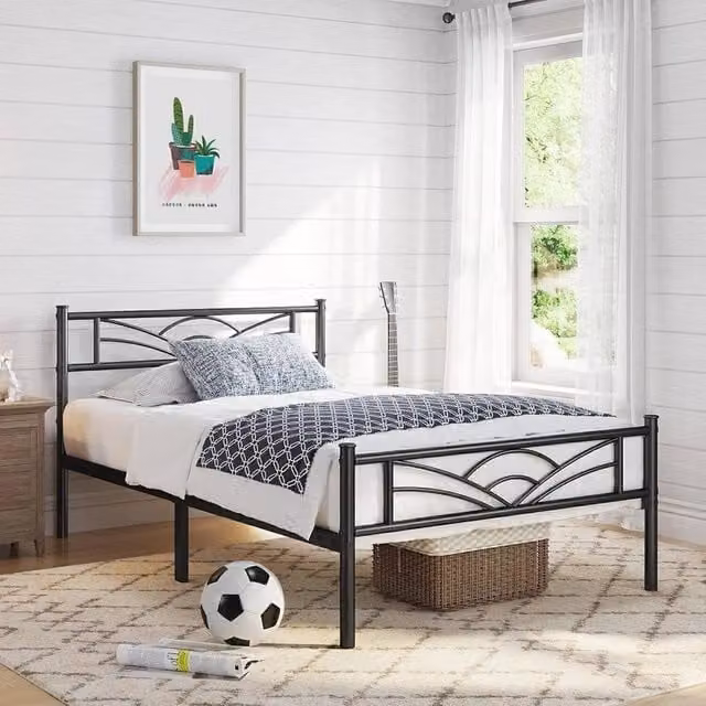 SPETLEK Metal Bed Frame in Black, W/D/H: 140 x 200 cm