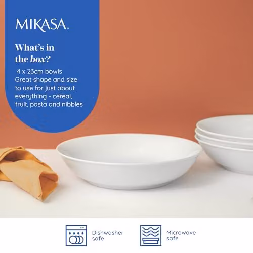 Mikasa White Porcelain Pasta Bowl Set of 4, Diameter: 23 cm – 2