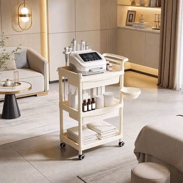 EONLION Beige Rolling Kitchen Cart with Cabinet, W/D/H: 48 x 33.7 x 78 cm