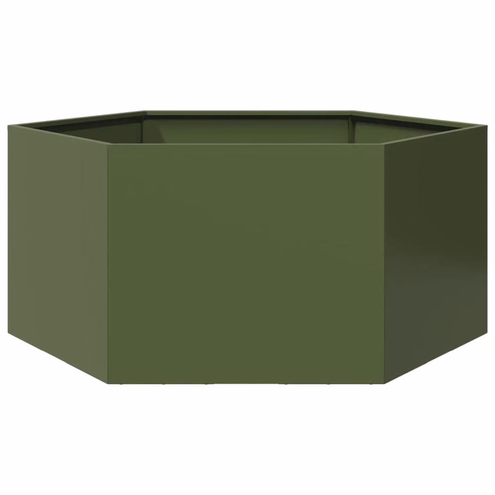 Berkfield Home Hexagon Steel Garden Planter in Olive Green, W: 104 cm, D: 90 cm, H: 45 cm – 2