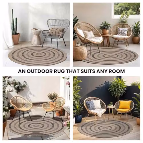 Livabliss Round Boho Geometric Rug in Beige and Black, Diameter: 100 cm – 6