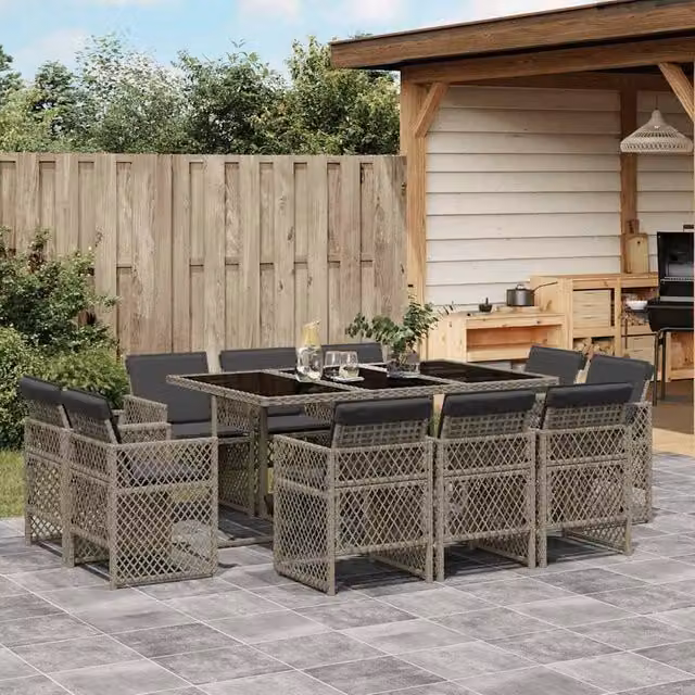 Berkfield Home 11 Piece Grey Poly Rattan Garden Dining Set with Cushions – 1