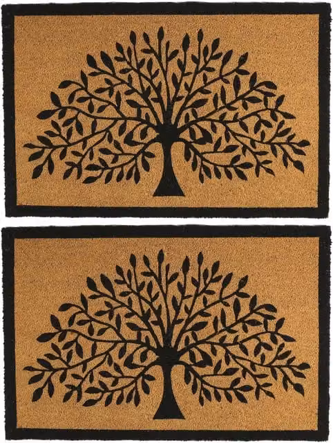 Nicola Spring Tree of Life Coir Door Mats, Pack of 2, Natural Brown, W: 90 cm, D: 60 cm