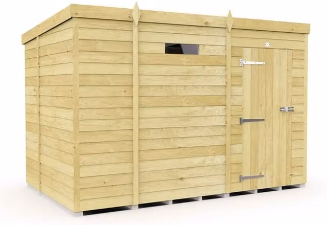 Buttercup Farm Pent Security Wood Shed with Single Door, Brown, W: 276 cm, D: 214 cm, H: 201 cm – 1