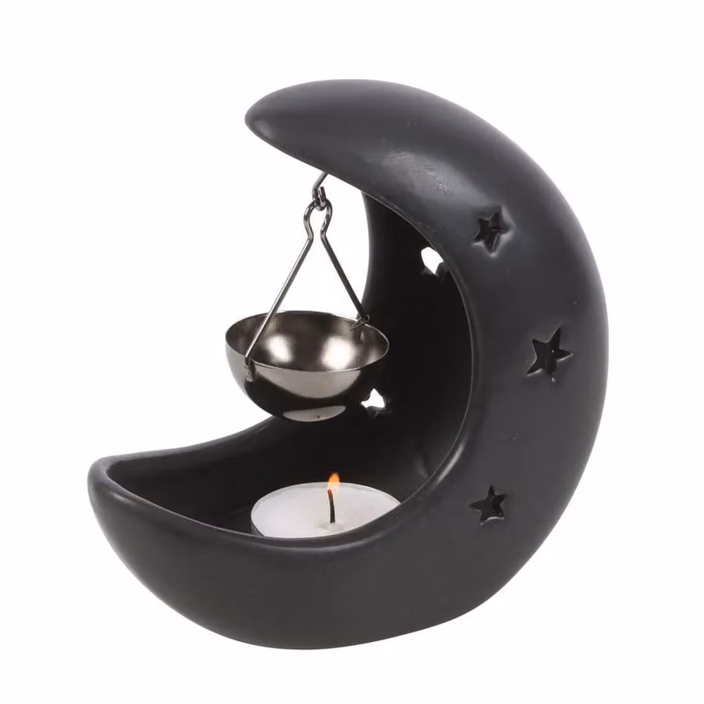 Something Different Crescent Moon Hanging Ceramic Oil Burner and Tealight Lamp in Black – 2