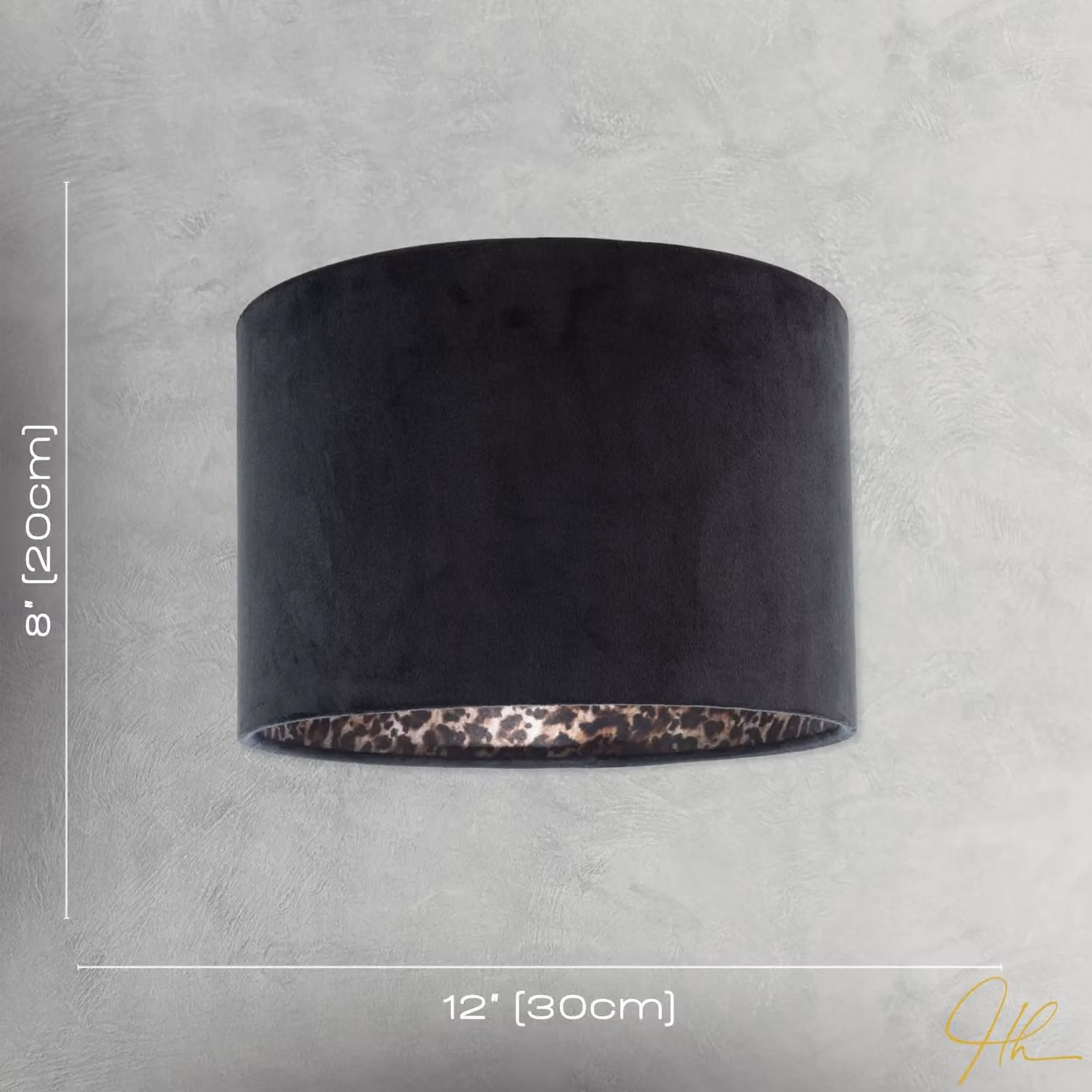 Happy Homewares Black Velvet Cylinder Lamp Shade with Leopard Print Satin Lining, Diameter: 30 cm, Height: 20 cm – 6