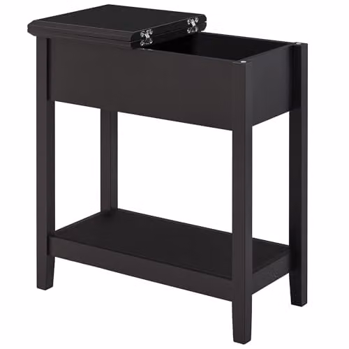 HOMCOM Retro Brown End Table with Flip Top and Storage Cabinet