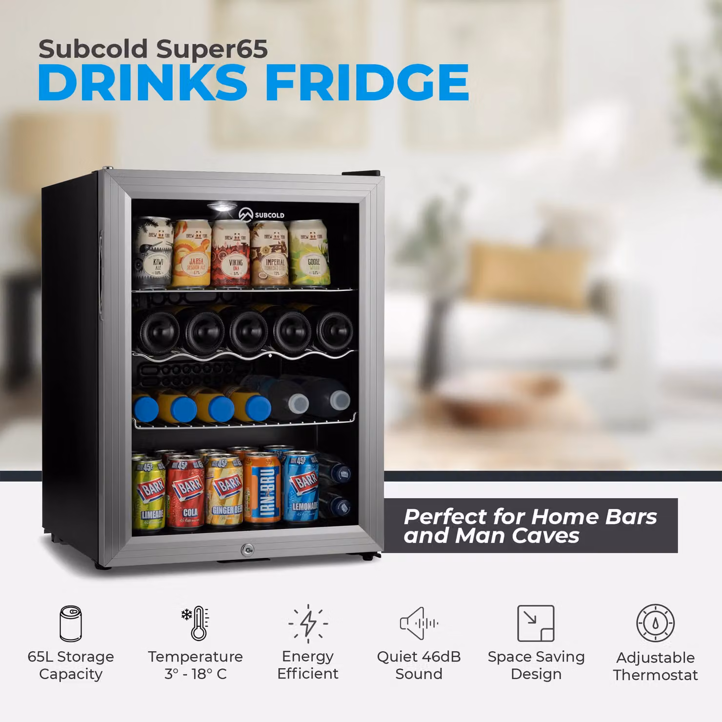 Subcold Super 65 LED Beer Fridge in Silver with Compressor and Lockable Glass Door – 3