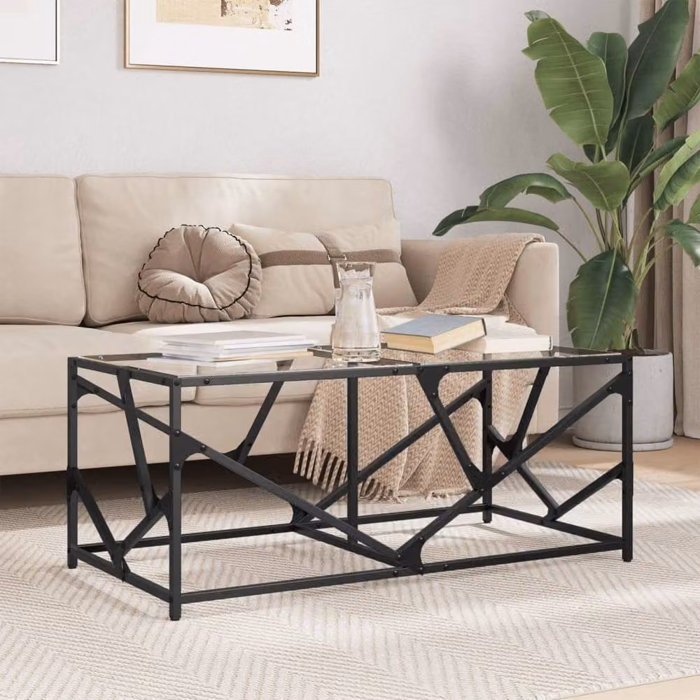 Berkfield Home Modern Rectangular Coffee Table with Transparent Glass Top and Black Steel Frame, W: 98.5 cm, D: 50 cm, H: 41 cm – 2