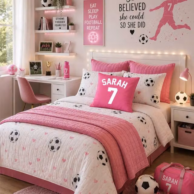 60 SECOND MAKEOVER Personalised Football Cushion Cover, Pink, W/D/H: 40.64 x 40.64 x 40.64 cm