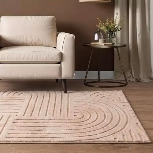 OHS Hand-Tufted Abstract Arches Area Rug in Brown and Beige, W/D: 120 x 170 cm – 1
