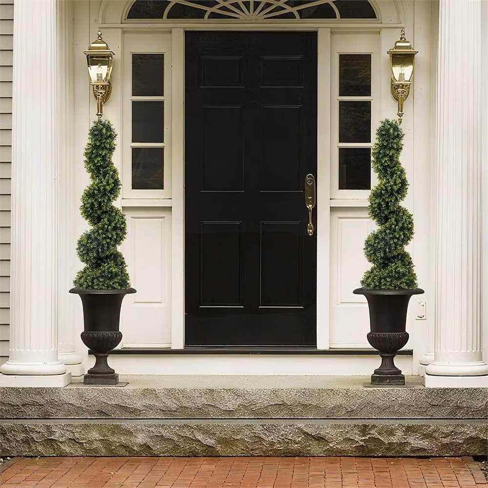 VOGREX Set of 2 Green Artificial Spiral Topiary Trees, Height: 120 cm – 4