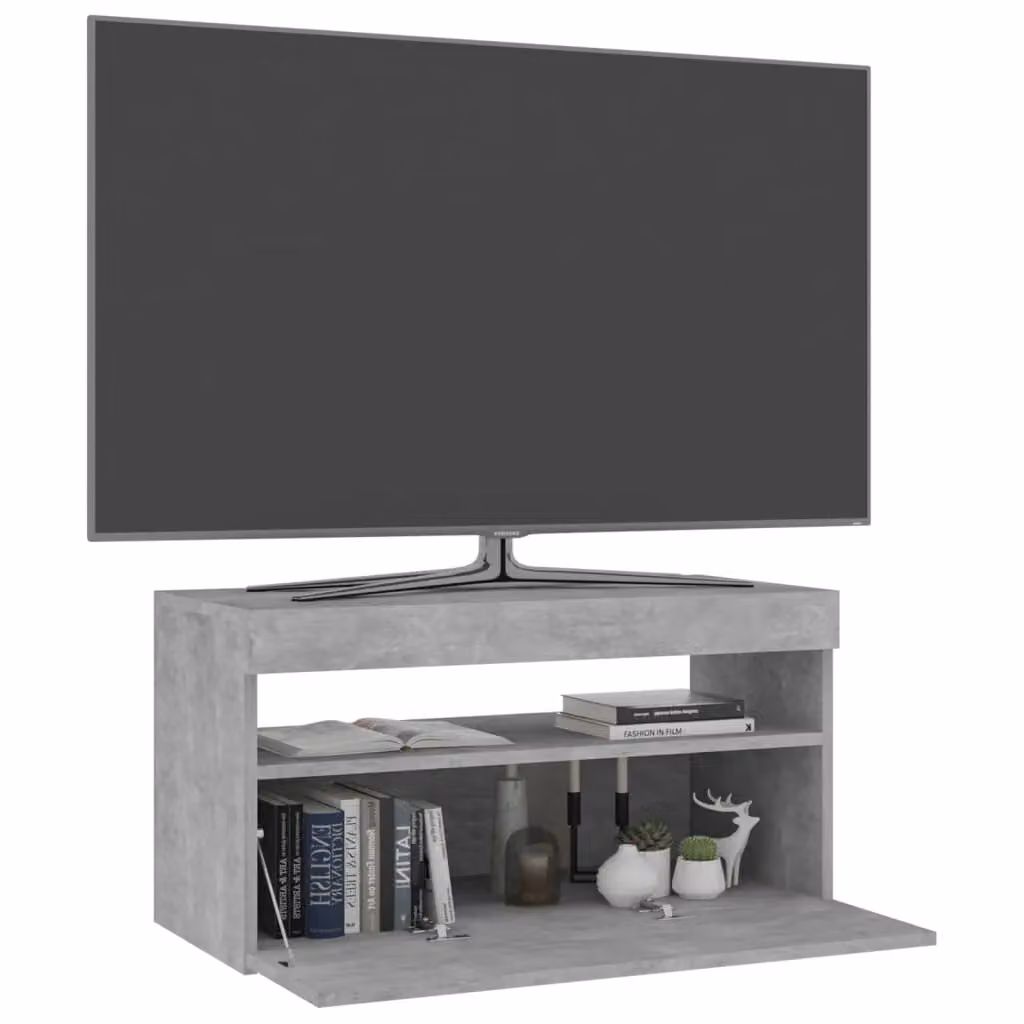 Berkfield Home Modern TV Cabinet with LED Lights in Concrete Grey, W/D/H: 75 x 35 x 40 cm – 3
