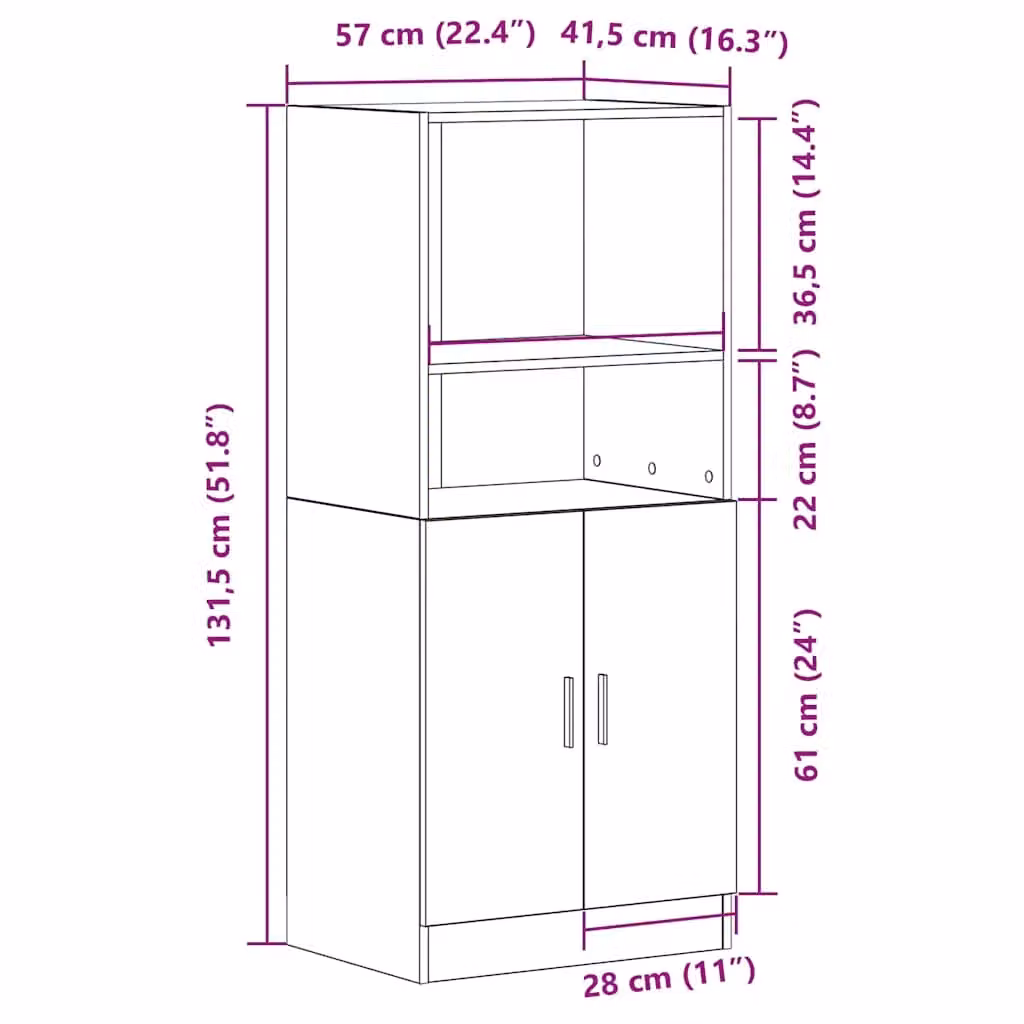 Berkfield Home Modern Kitchen Tall Cabinet in Brown Smoked Oak, W/D/H: 57 x 41.5 x 131.5 cm – 4