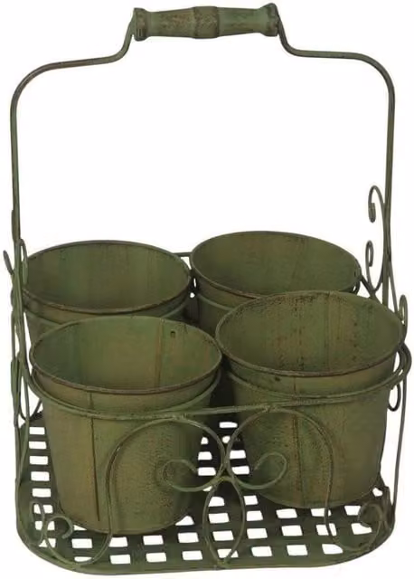 Minster 4 Decorative Basket Pot Planter in Leaf Green, W: 26 cm, D: 26 cm, H: 34 cm