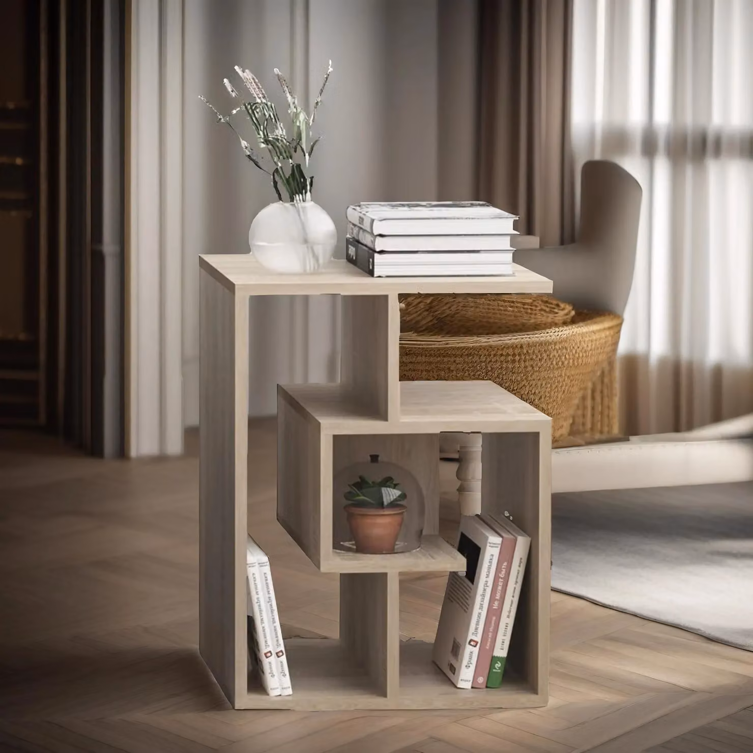 FURNOS 3 Tier Side Table with Open Shelves in Brown, W/D/H: 40 x 40 x 55 cm – 2