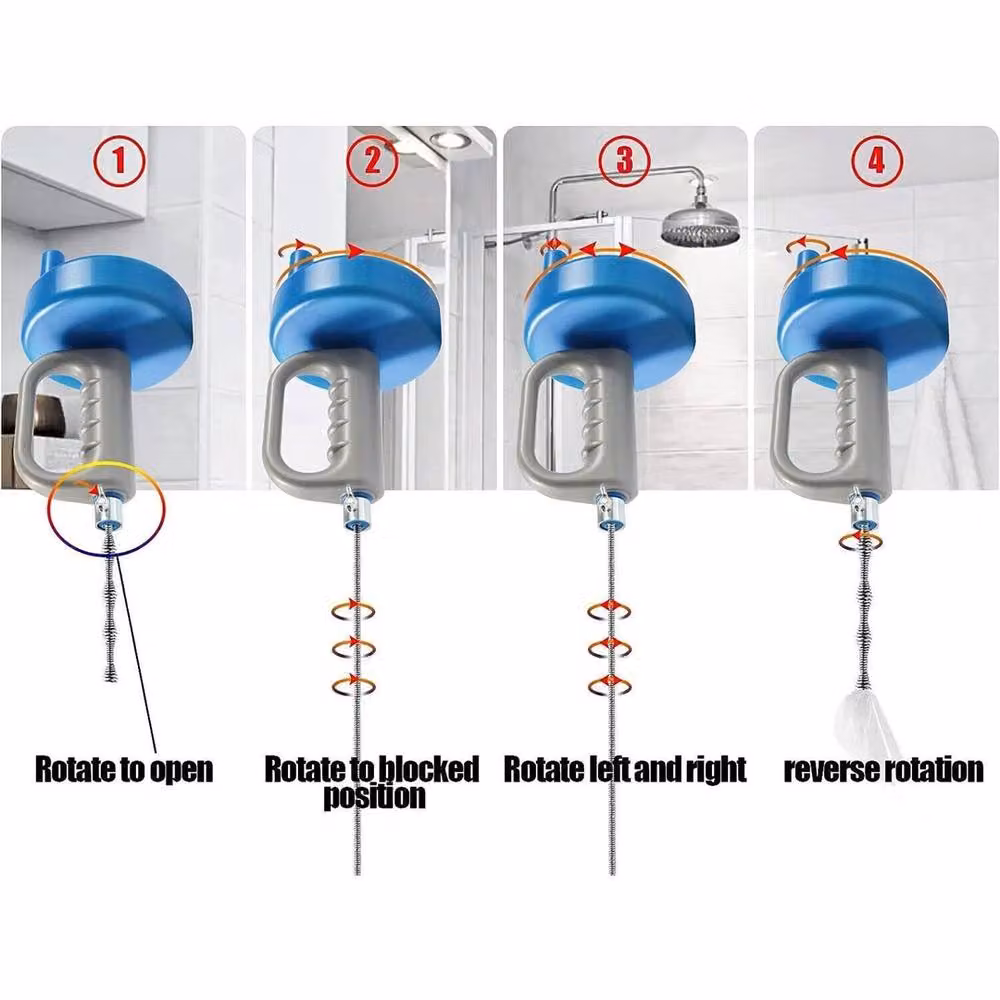 Nordara Blue Plastic Drain Unblocker Hair Remover Sink Snake Auger Pipe Plumber Cleaner – 4