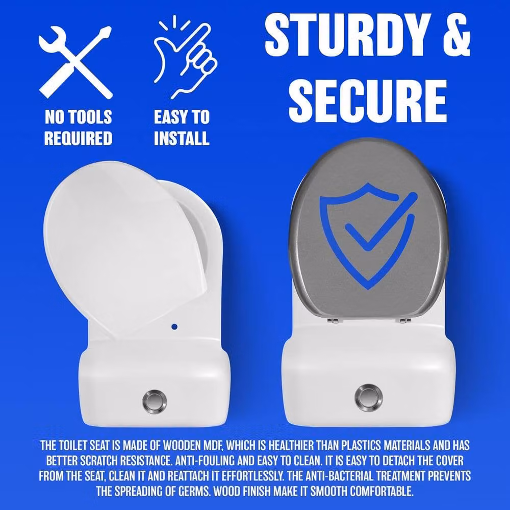 BARGAINS-GALORE Grey Wooden Oval Toilet Seat with Fittings – 6