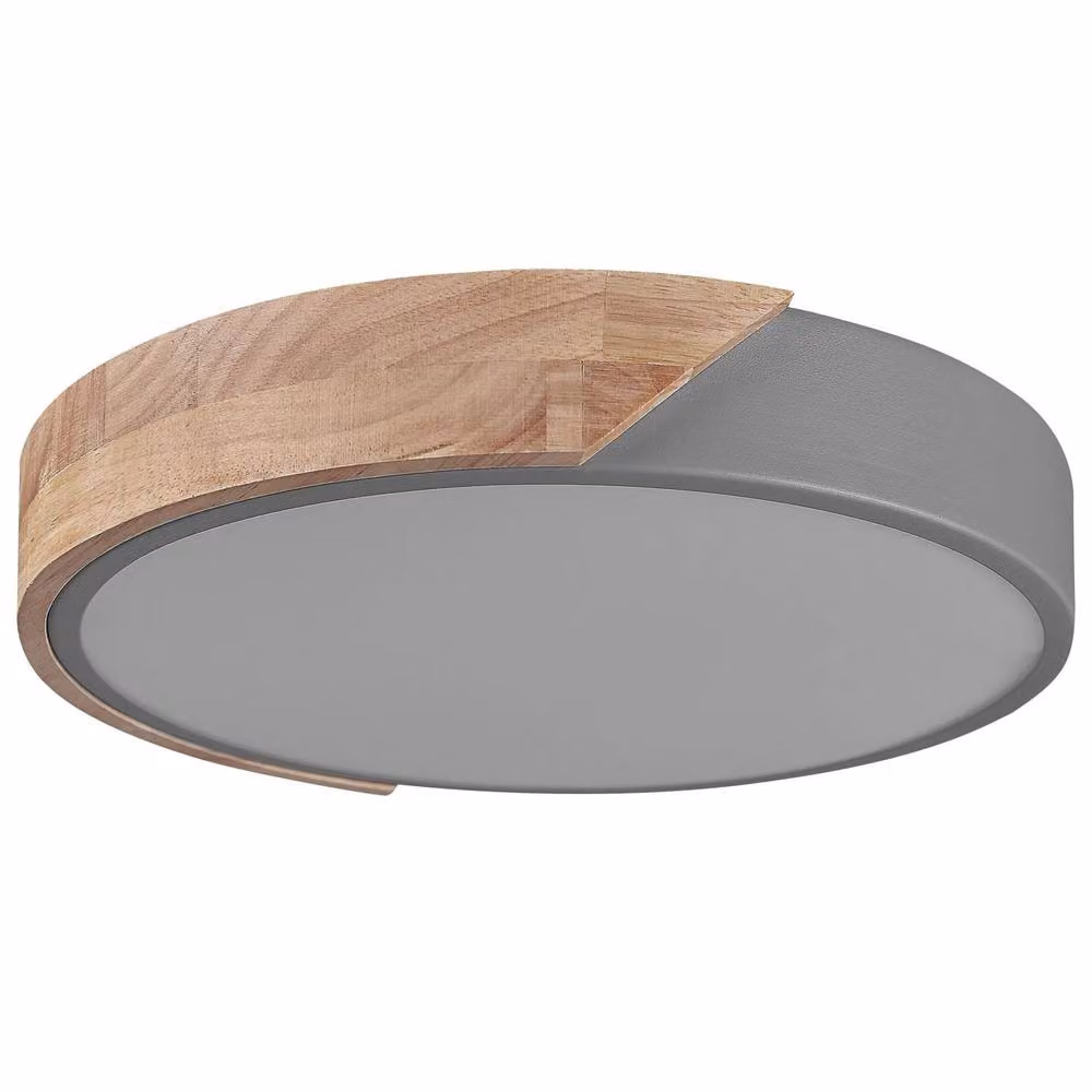Wyld and Coco Round LED Ceiling Lamp in Grey Steel and Wood Effect – 2