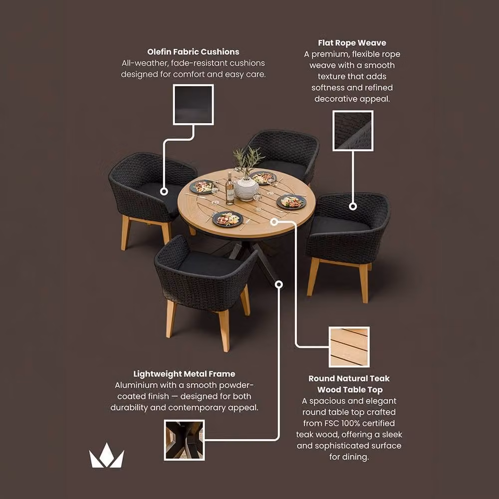 Royalcraft Tuscany Round Teak Wood Dining Set with 4 Eden Night Chairs in Brown and Sand – 6