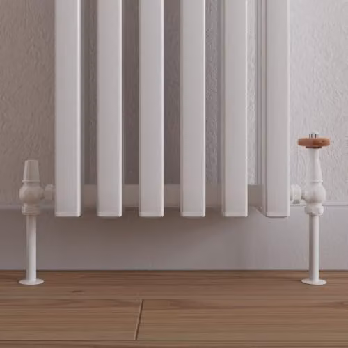 UK Radiators Derry Traditional White Angled Thermostatic Radiator Valve and Lockshield Set with 8mm Reducers – 2