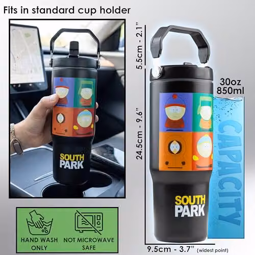 Get Trend South Park Insulated Stainless Steel Tumbler with Straw and Handle, 850ml, Black – 5