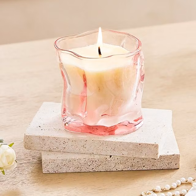 Komore Pink Soy Wax Scented Candle in a Glass Jar