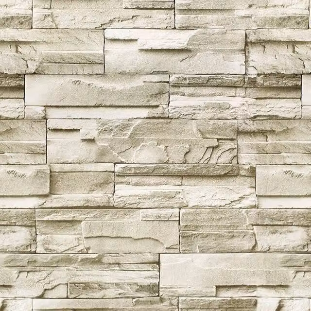PAWNORA 3M Stone Brick Pattern Vinyl Wallpaper in Beige