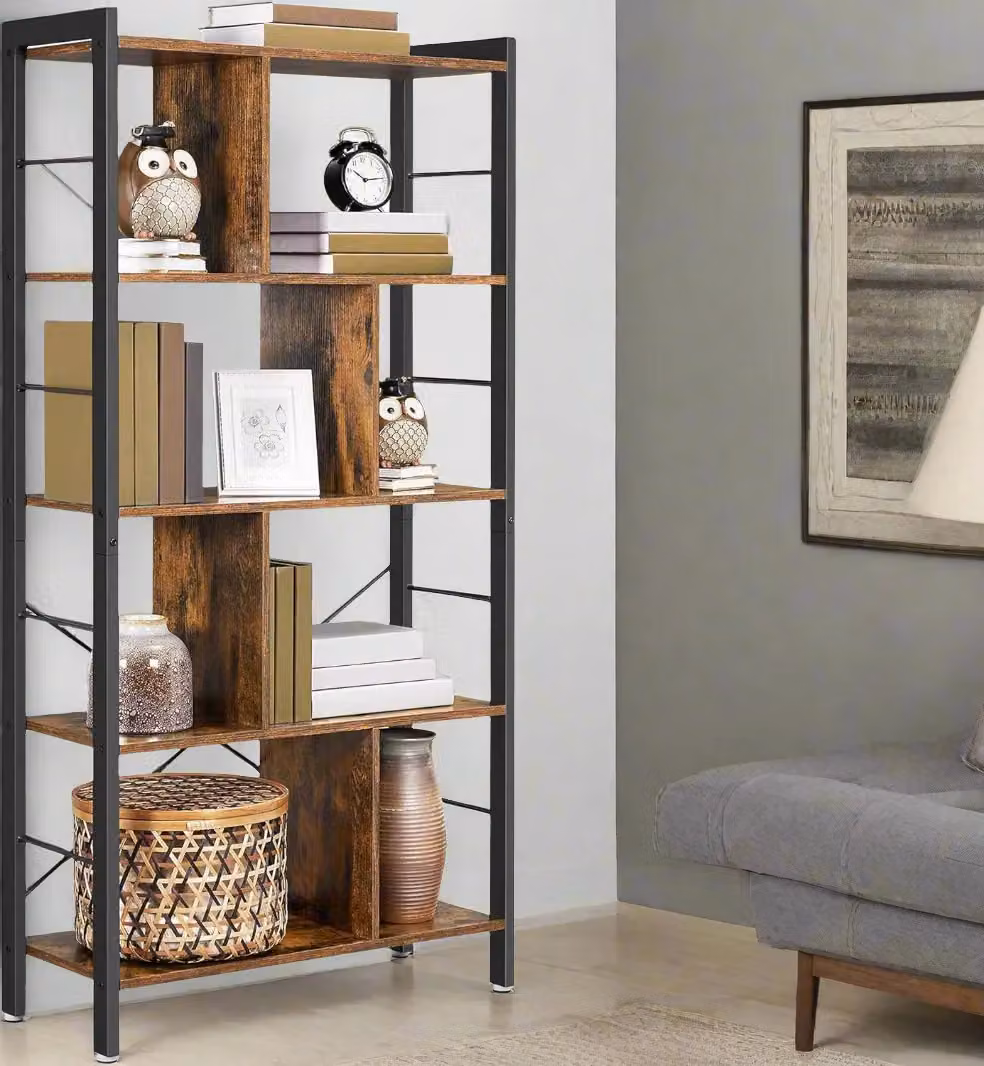 Modcraft 5 Tier Industrial Bookshelf in Brown with 9 Shelves – 6