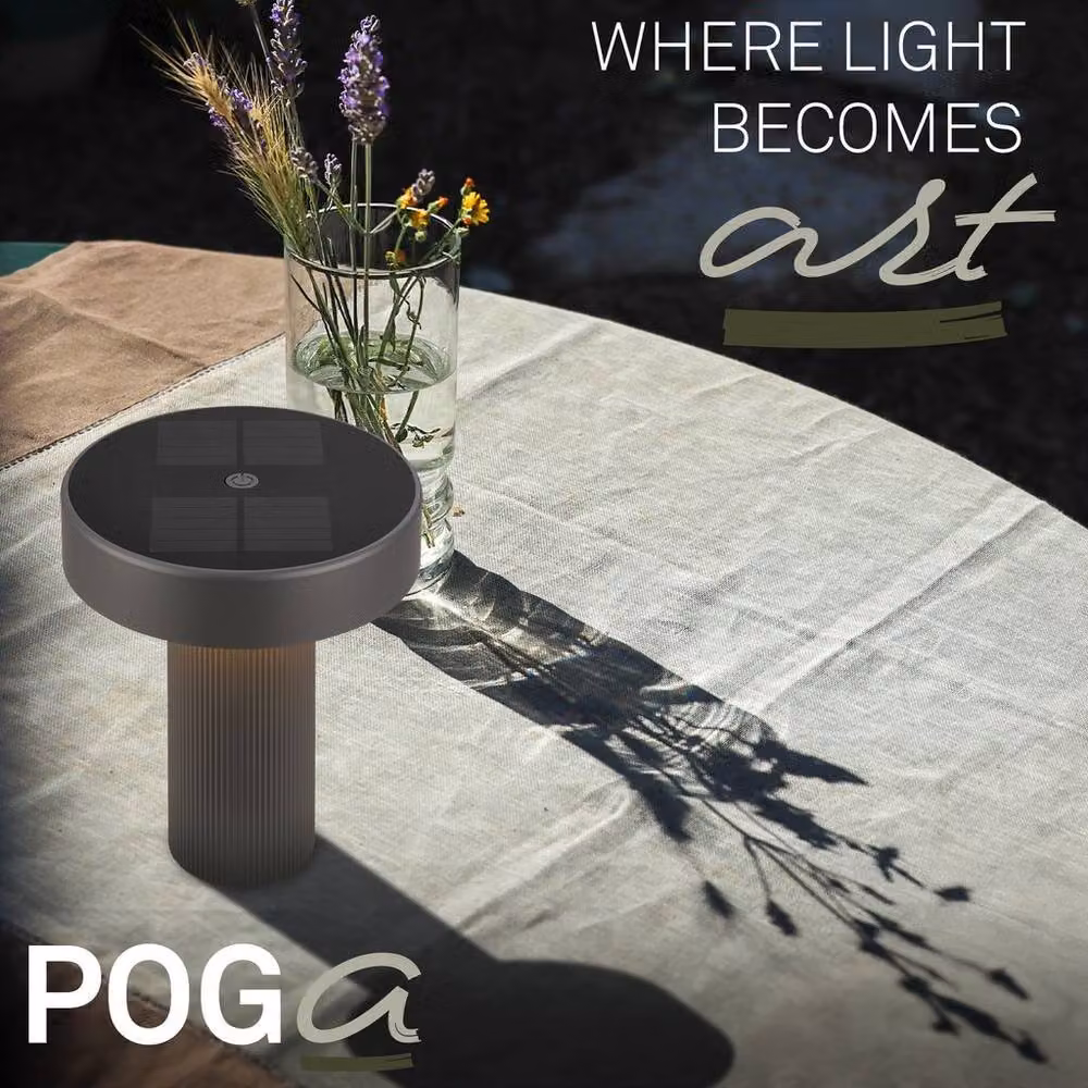 Briloner Poga Rechargeable LED Solar Table Lamp, Dimmable Night Light, Black/Grey, H 20 cm x W 16 cm x D 16 cm – 3