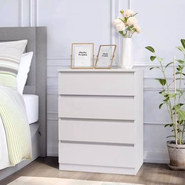 EONLION White Modern Wooden 4-Drawer Slim Chest of Drawers for Bedroom or Living Room