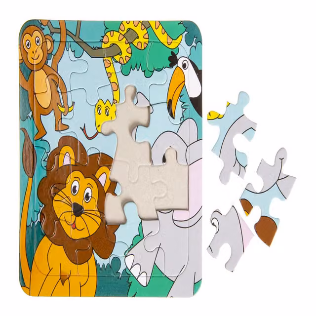 LG-Imports Pack of 12 Wild Animal Mini Frame Puzzles in White and Multicolour