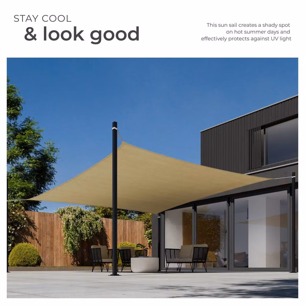tectake Rectangular Shade Sail with UV Protection UPF 50+ and Water-Repellent HDPE Fabric in Beige – 3