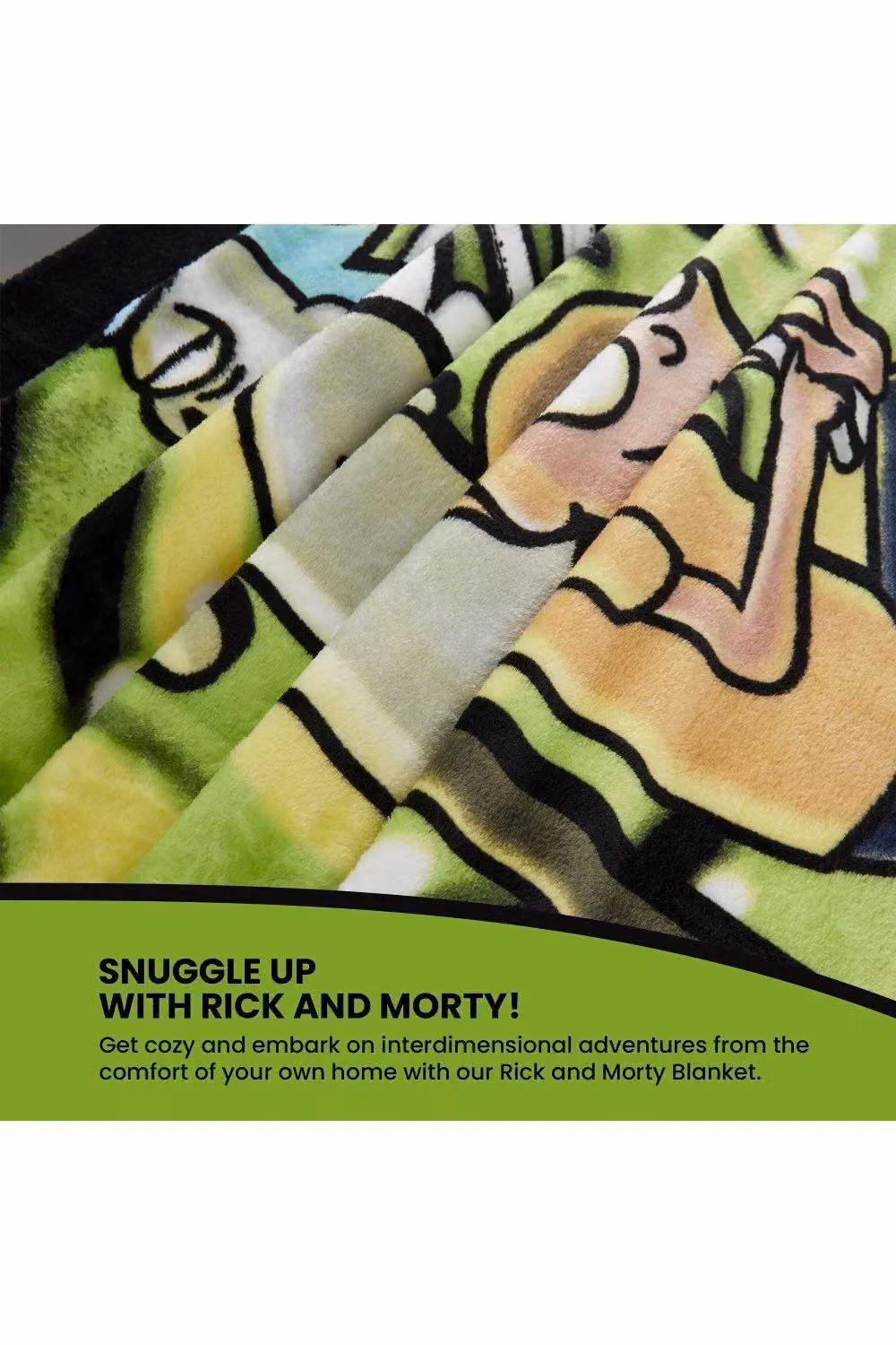 Rick & Morty Fleece Blanket, Multicolour Black and Green, W/D: 150 x 130 cm – 8