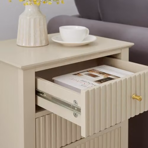 Melody Maison Hales Taupe Range Large Chest of Drawers and Pair of Bedside Tables in Beige and Gold – 2