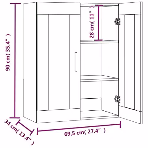 vidaXL Hanging Wall Cabinet in Sonoma Oak, Brown, W: 69.5 cm, D: 34.0 cm, H: 90.0 cm – 2