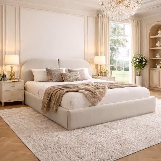 Desire Deco Modern Upholstered Velvet Bed Frame in Orange and Beige, W/D/H: 140 x 200 cm