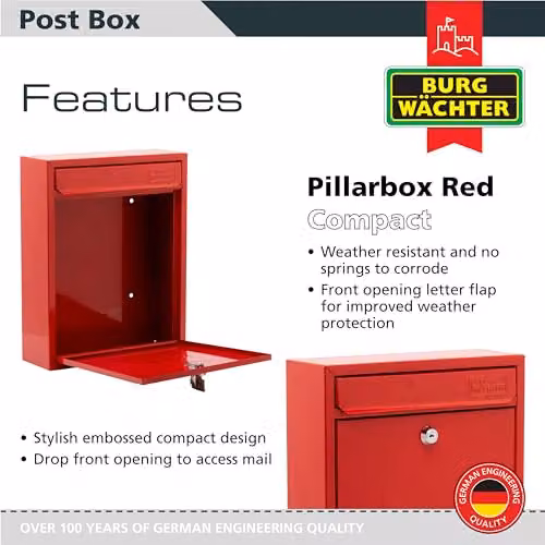 Burg-Wächter MB05R Red Compact Wall Mounted Steel Enamel Postbox W/D/H: 26 x 33 x 9 cm – 2