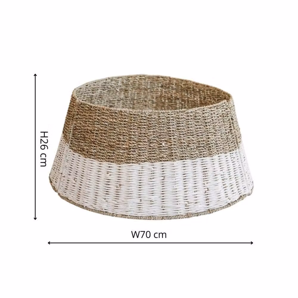 Ivyline Round Wicker and White Seagrass Christmas Tree Skirt, Diameter: 70 cm – 4