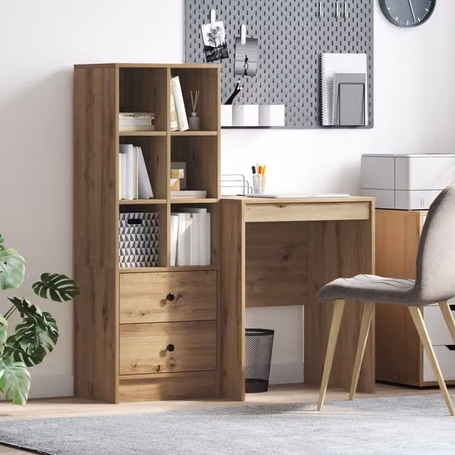 Berkfield Modern Writing Desk with Storage in Artisan Oak Brown – 1