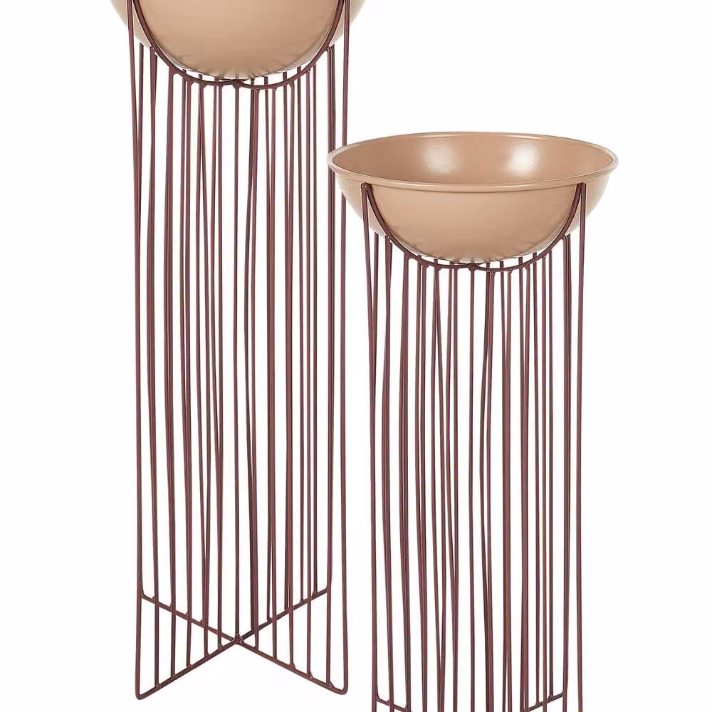 Wyld and Coco Pink Metal Indoor Plant Stands Set of 2, Height: 55 cm and 45 cm – 1