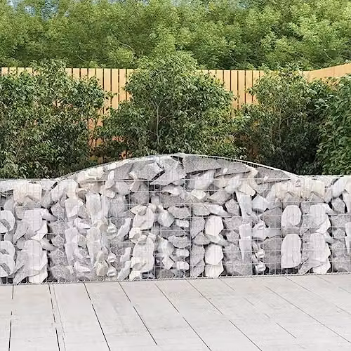 vidaXL Set of 7 Arched Gabion Baskets in Silver Galvanised Steel, W: 400 cm, D: 30 cm, H: 100-120 cm – 2