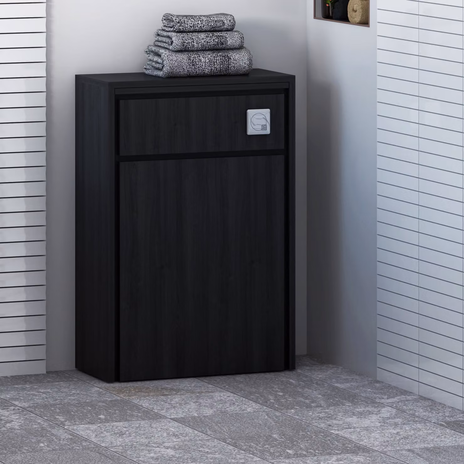 Livora Black Woodgrain Built-in BTW WC Toilet Unit, Width: 55.5 cm