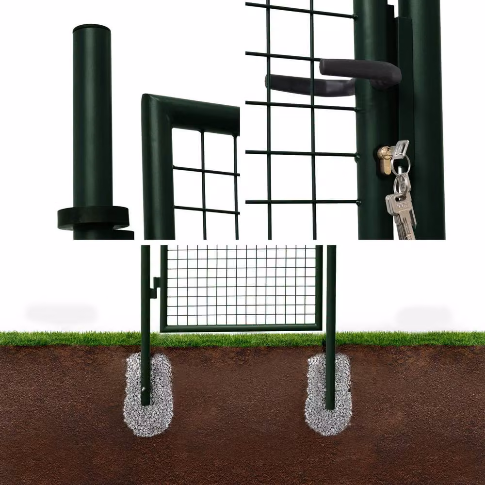 sweeek Metal Mesh Double Swing Garden Gate with Lock and Handle in Green, W: 150 cm, H: 87 cm – 2