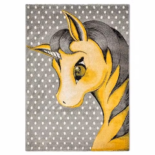 Bravich LTD Yellow Polkadots Unicorn Kids Rug, W: 80 cm, L: 150 cm